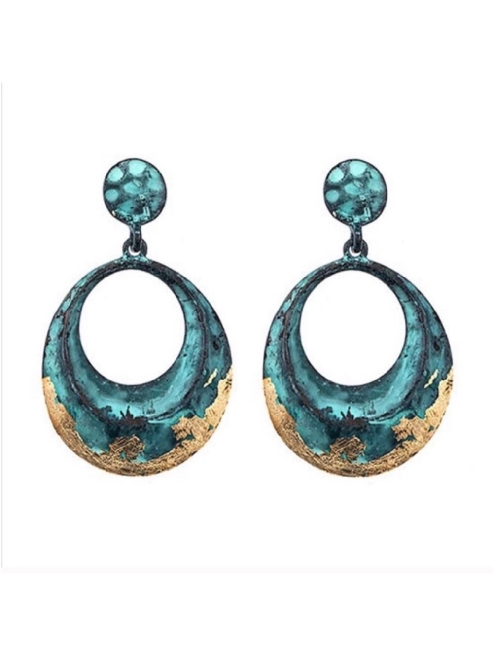 CLOSET CLEAR OUT! Teal Patina & Gold Statement Drop Earrings